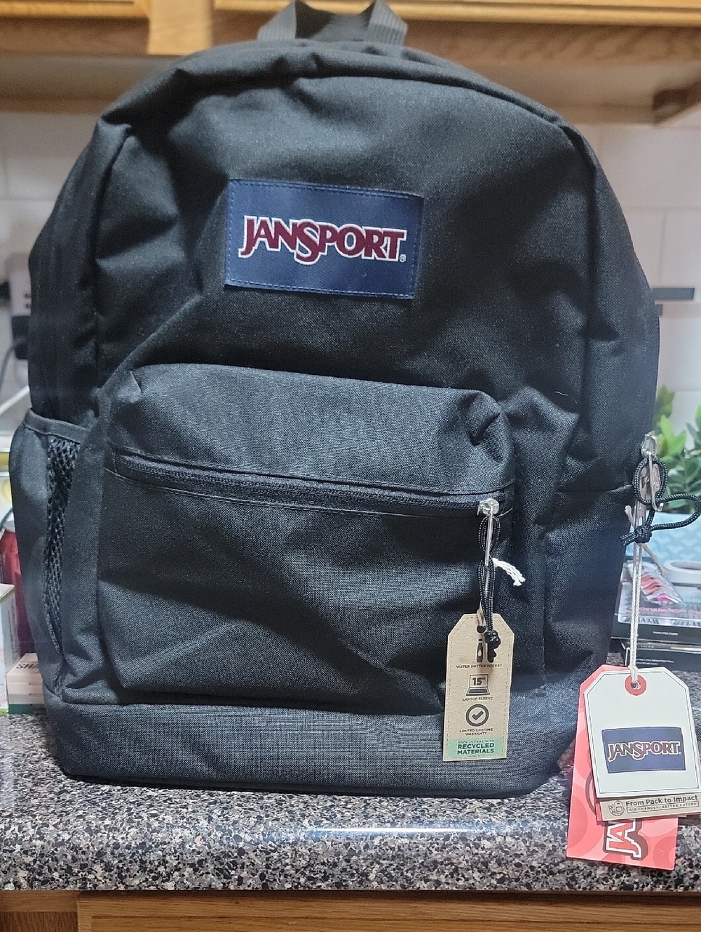 New Black Jansport Cross Town Plus W/ Laptop Sleeve
